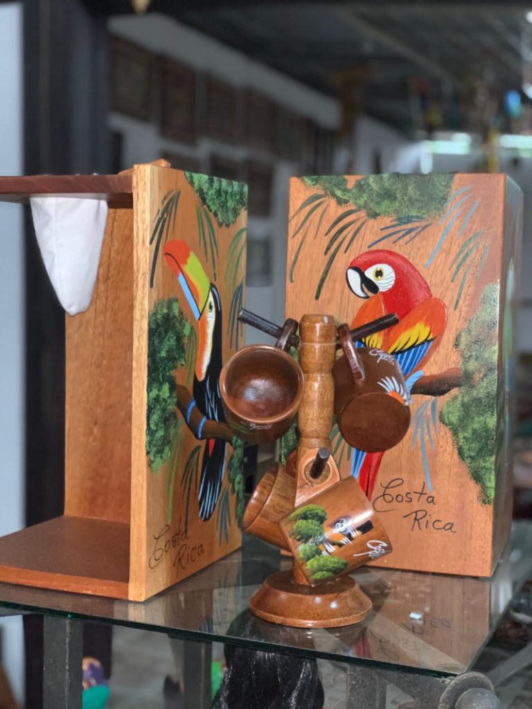 Tico gallery macaw coffee dripper and mugs in Atenas Costa Rica